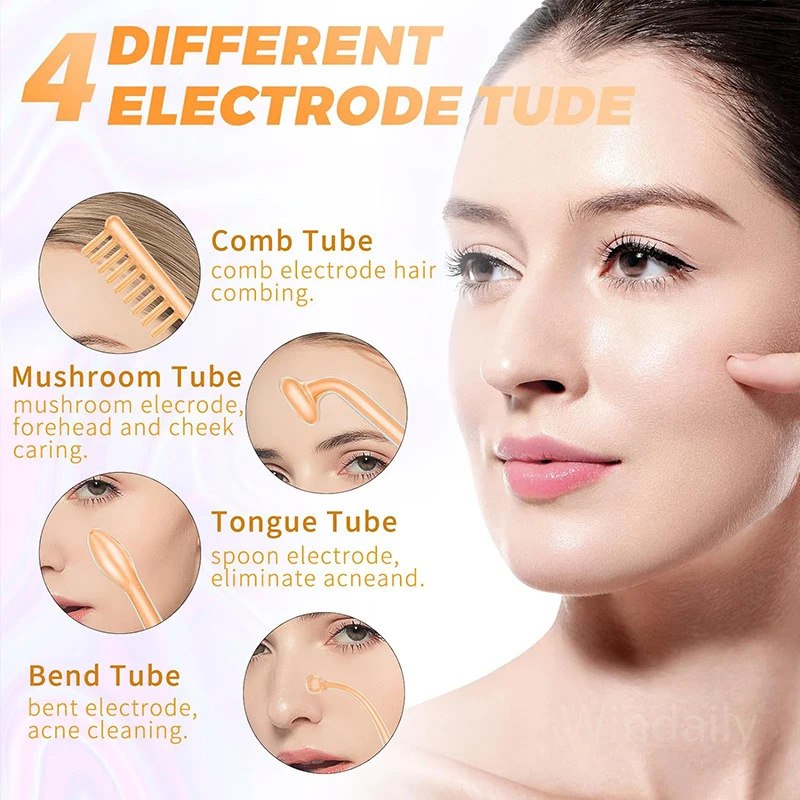 4 in 1 High Frequency Facial Wand Electrotherapy Glass Tube Beauty Device For Anti Aging Wrinkle Removal Facial Therapy Wand