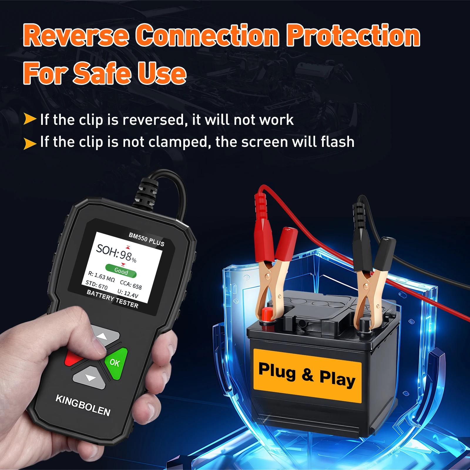 KINGBOLEN BM550 PLUS Car Battery Tester 6V 12V 24V CCA SOC Waveform Test Color Screen Auto Battery System Detect Analyzer Tools 6