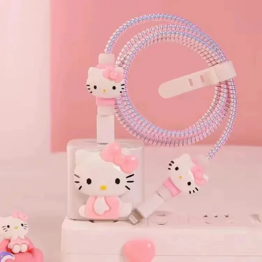 Hello Kitty Anti Breaking Apple Data Cable Protective Case Sanrio Anime Mobile Phone 18/20W Charger Winding Rope Toy Girls Gifts