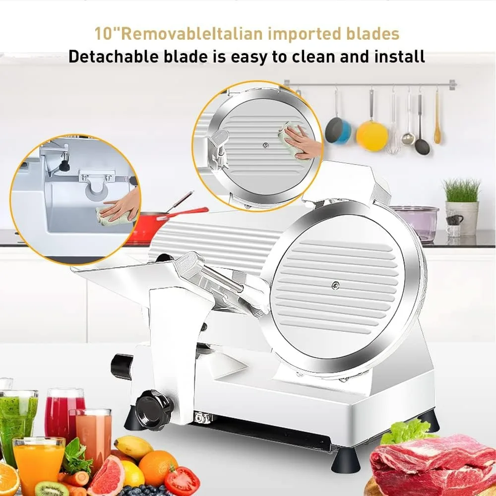 10-inch Commercial and Home Electric Meat Slicer with 340W Power, Chromium-Plated Steel Blade, and Built-in Sharpening FeatureNE