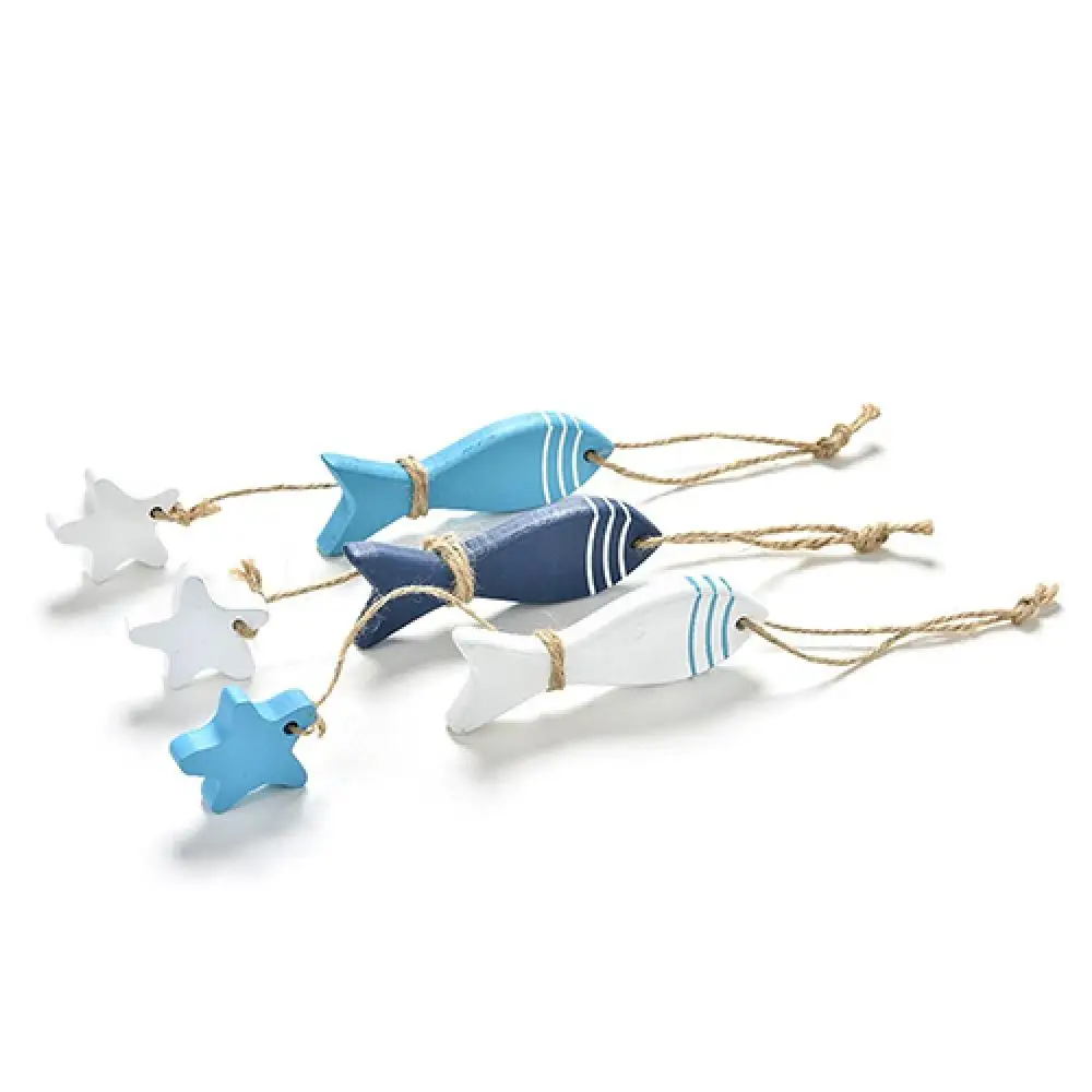 Mediterranean Style Wooden Fish Star Dolphin Hanging Nautical Decor Wall Ornament