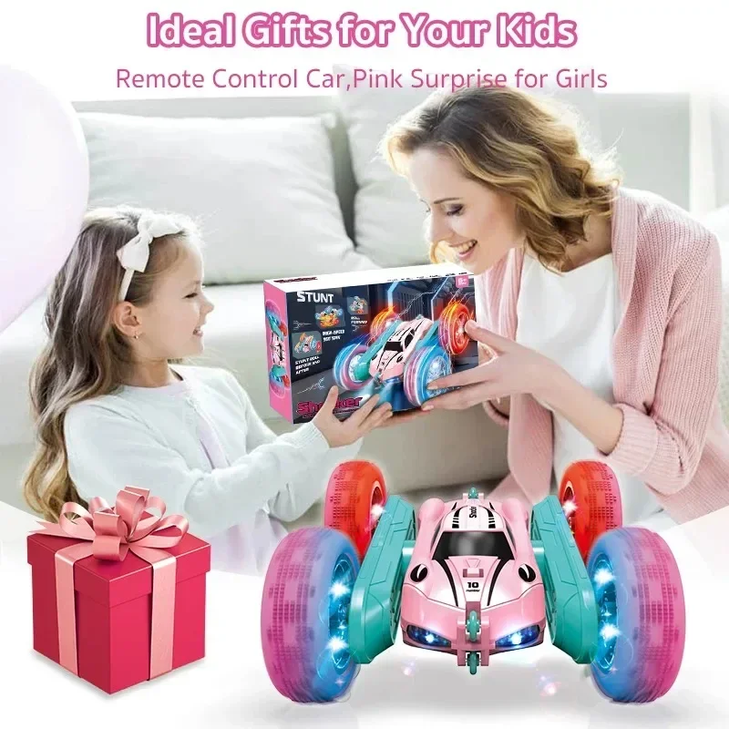 2.4G RC Stunt Car Children Double Sided Flip Remote Control Car 360 Degree Rotation Off Road Rc Drift Cars For Pink Girls Toys 5