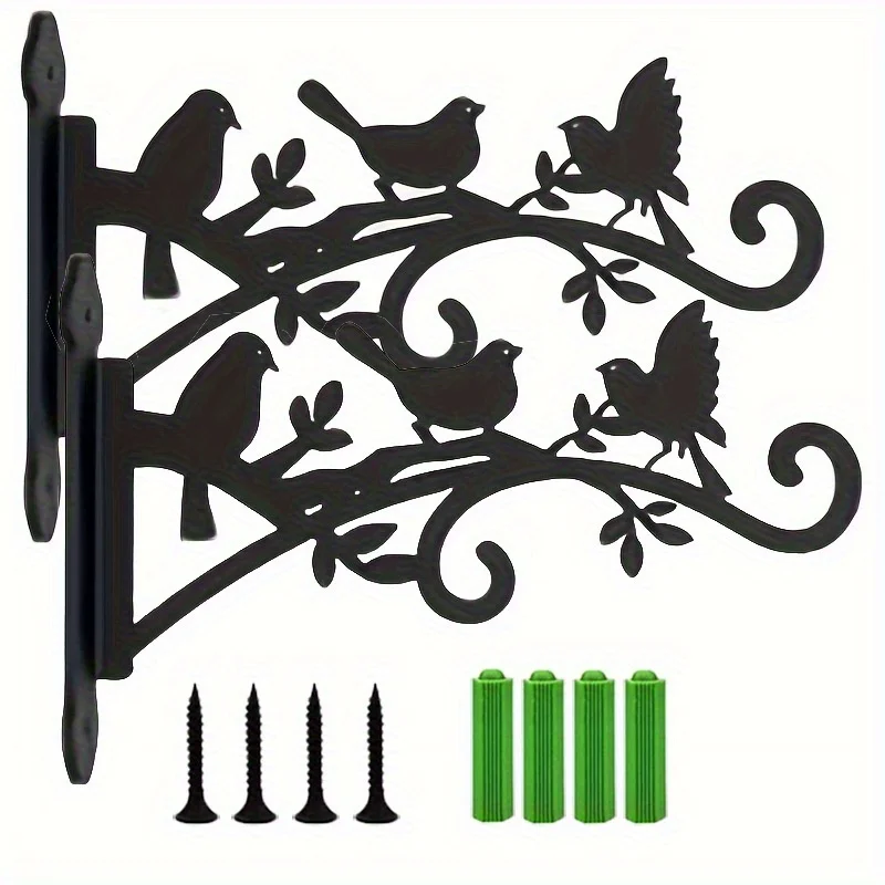 Elegant Black Metal Plant Hangers with Bird & Leaf Design – Durable & Easy to Install