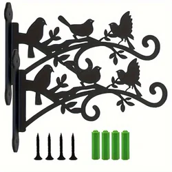 Elegant Black Metal Plant Hangers with Bird & Leaf Design - Durable & Easy to Install (2pcs black)