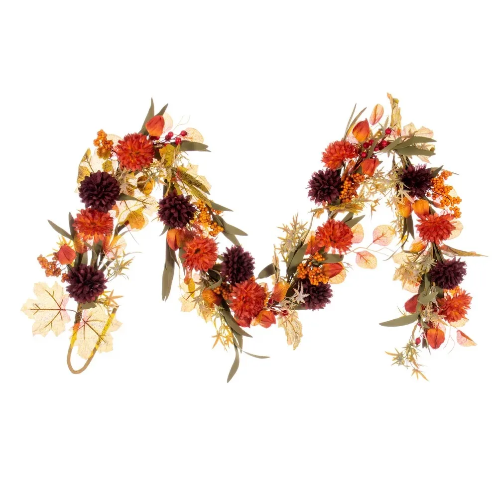 

5' Orange/Burgundy Mum/Lantern Garland, halloween decorations for home