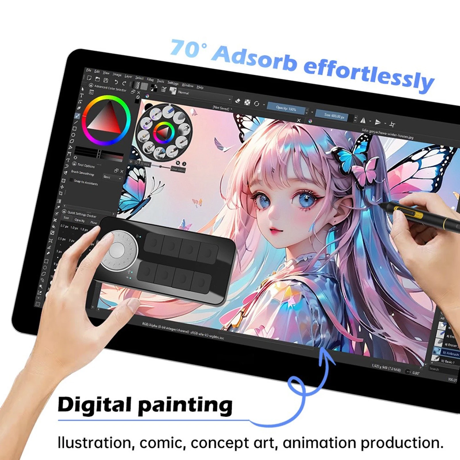 BOSTO Samrtkey for Graphics Tablet Digital Pad 8 Quick Keys and Multifunctional Dial Support 2.4G/ USB-C for Win 7 for MacOS PC