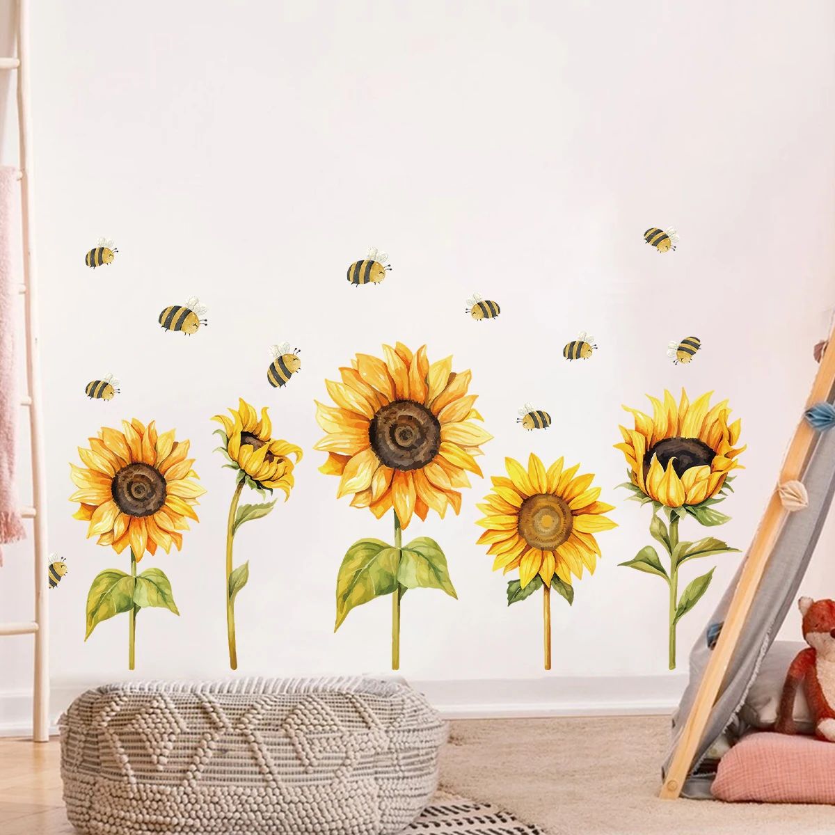 Wall Stickers Wall Sticker Watercolor Sunflower Kids Room Decor Home Decoration Children's Baby Room Wall Decals Flower Wallpaper Living