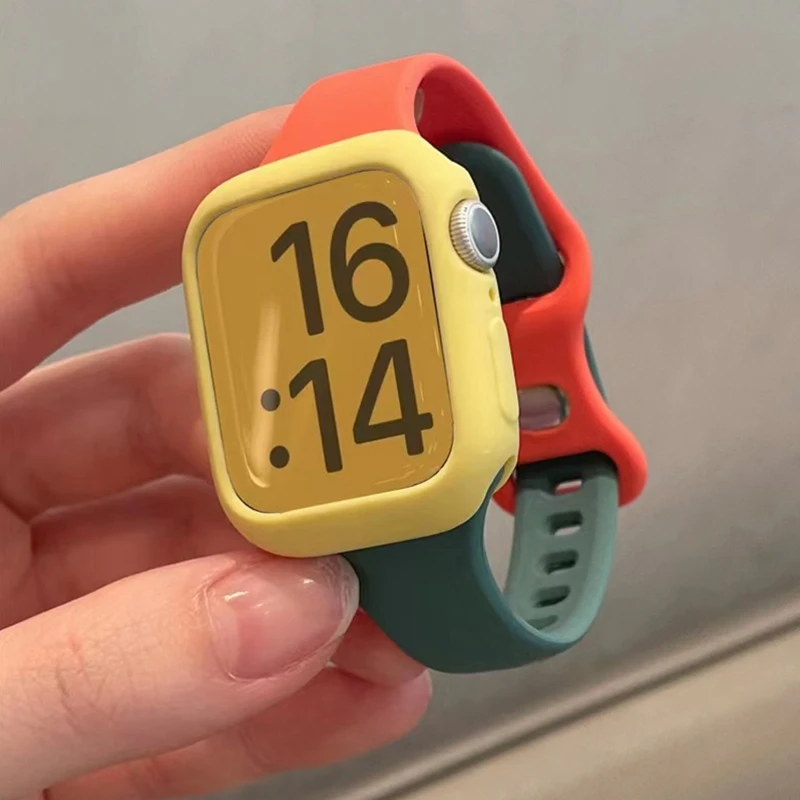 Stylish Color Block Silicone Strap with Lovely Case