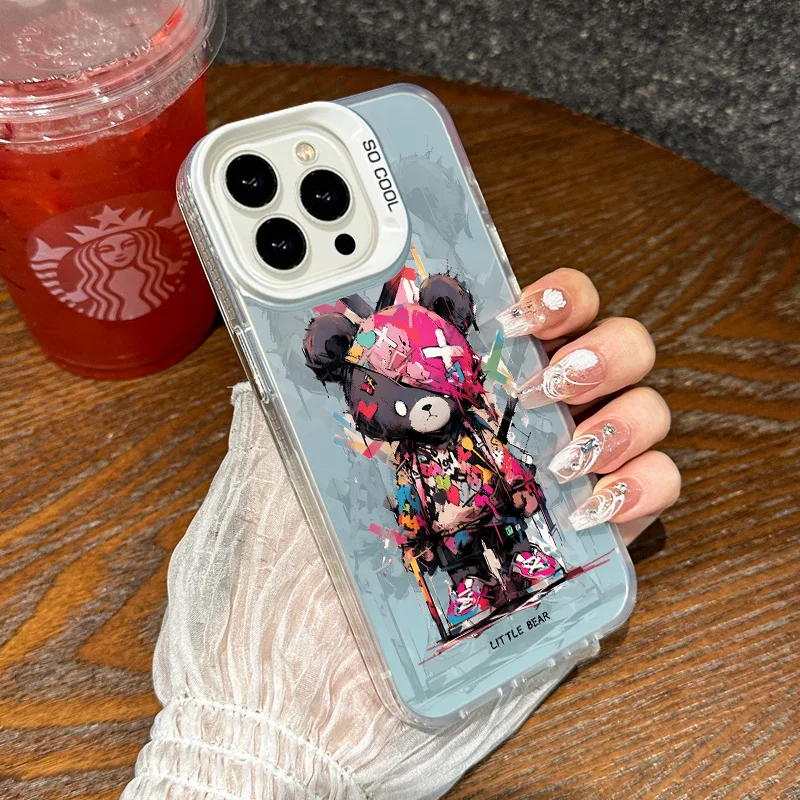 Case for IPHONE11 12 Color Silver Laser 3PROMAX 14PRO 15 15PRO Personality Anti-drop 15PROMAX Tide Cool Bear Mobile Phone Case