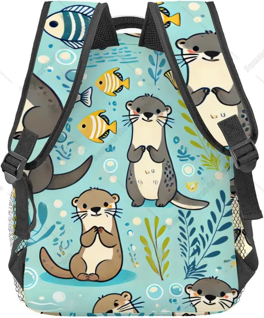Cute Otter Backpack,Fun Ocean Fish Polyester Backpacks,Lightweight Double Shoulder Back Pack For Kids Teens,Sea Otters Bookbag 4