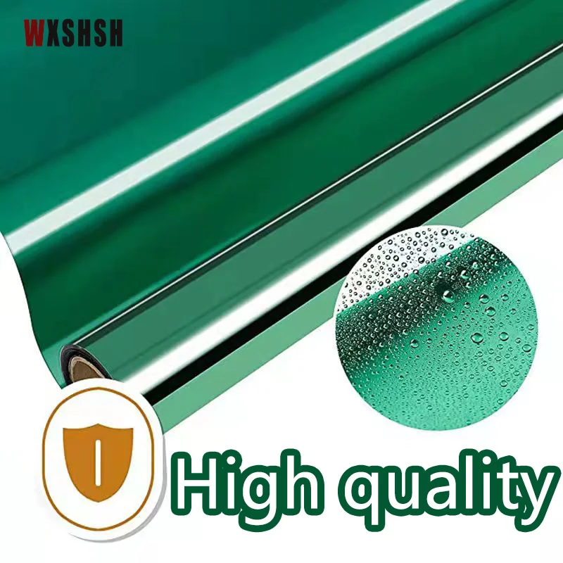Glass Film Stained Self-Adhesive Removable Privacy Protection Sun-Blocking One-Way-Mirror Window Film 90cm Width Green Silver