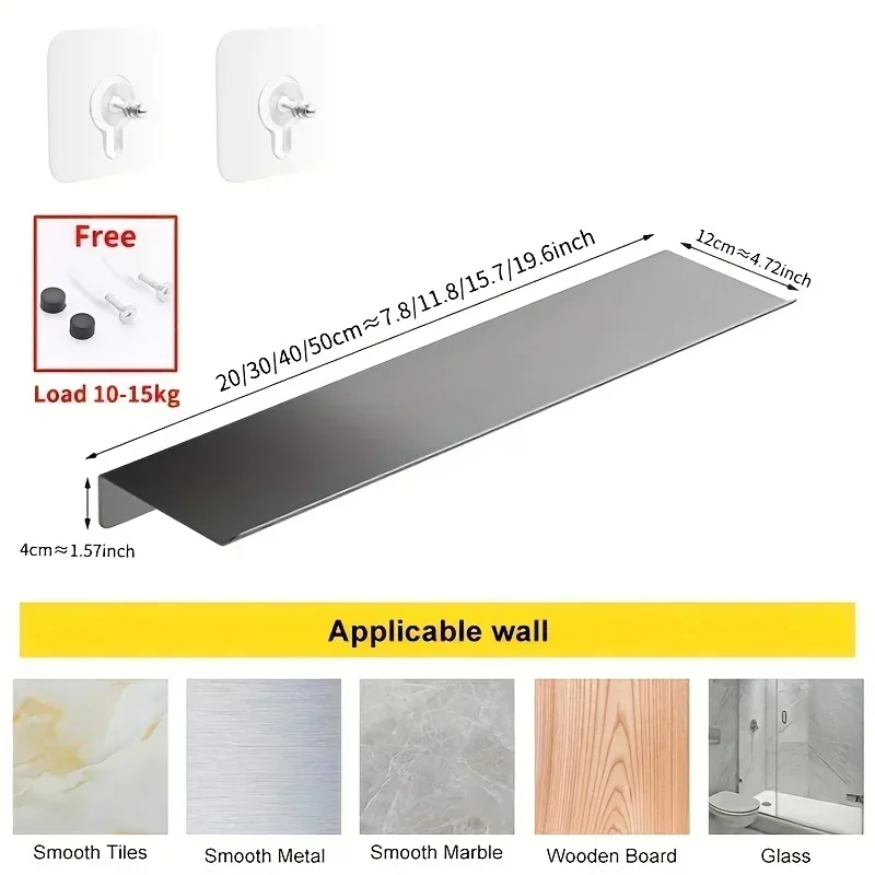 Floating Bathroom Wall Shelf No Drilling Storage Ledge Home Organizer Shelves Hardware Toilet Cabinets Kitchen Spice Rack