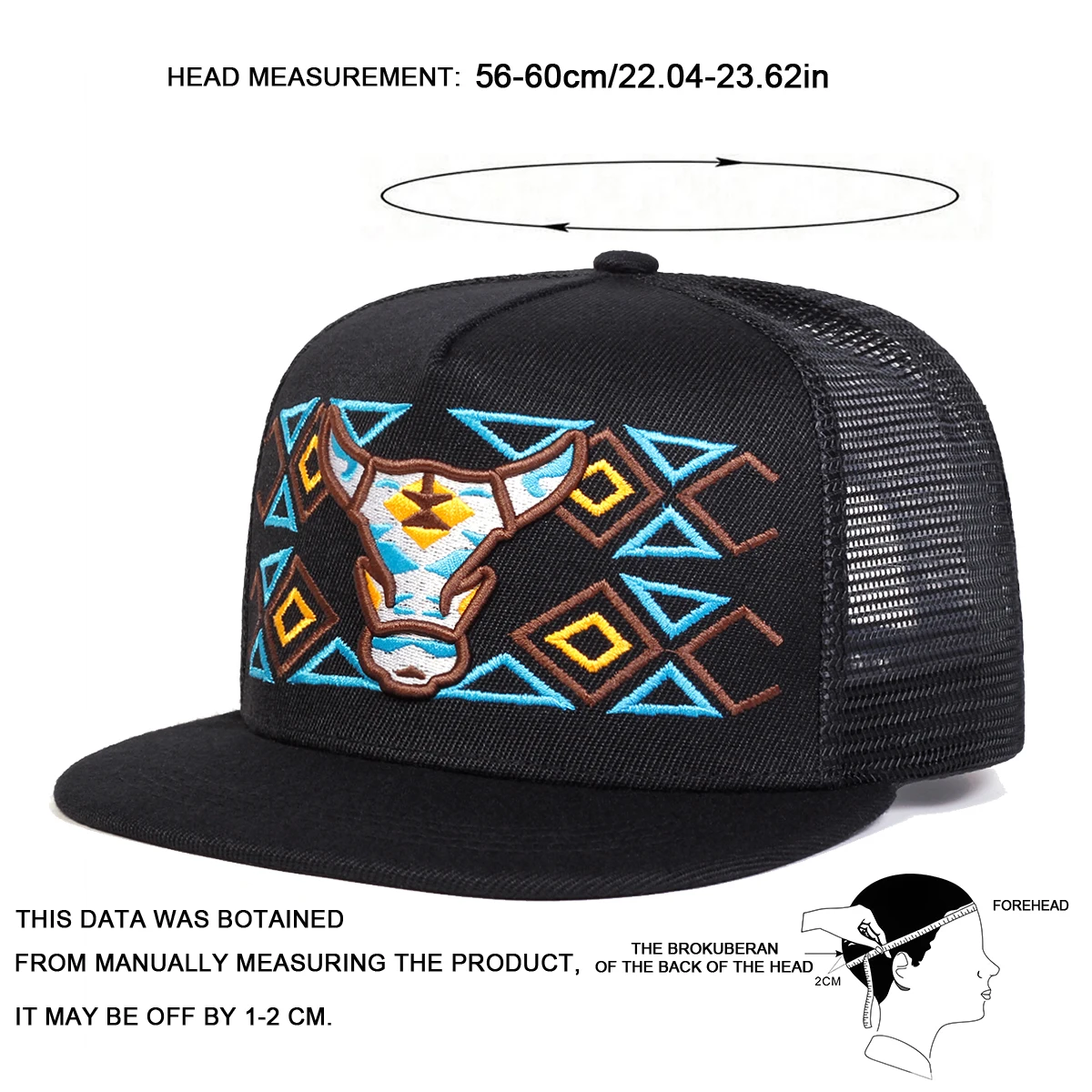 Unisex Hip-Hop-Netzhüte mit Ochsenkopf-Stickerei, Frühling und Sommer, verstellbare, lässige Snapback-Baseballkappen, Sonnenschutzhut für den Außenbereich – Detail 7