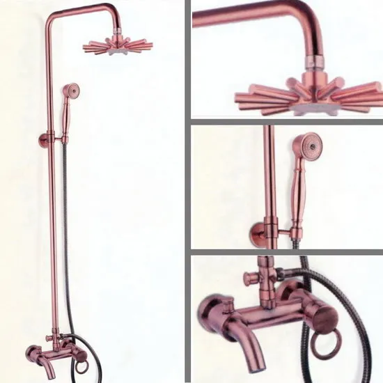 

7.7 inch Rainfall/Handheld Shower Faucet Set Red Copper Single Knob Handle Bathroom Bath Tub Hot And Cold Water Taps Kit Drg006