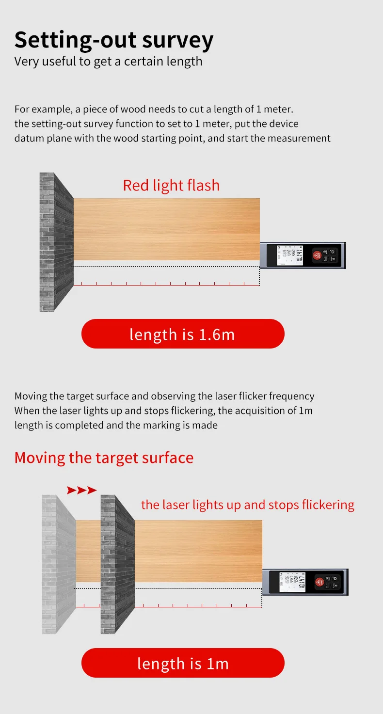Mini-Laser-Entfernungsmesser, wiederaufladbar, hochpräzises multifunktionales digitales Laser-Maßband mit Längen-, Flächen- und Volumenmessfunktion – Detail 3