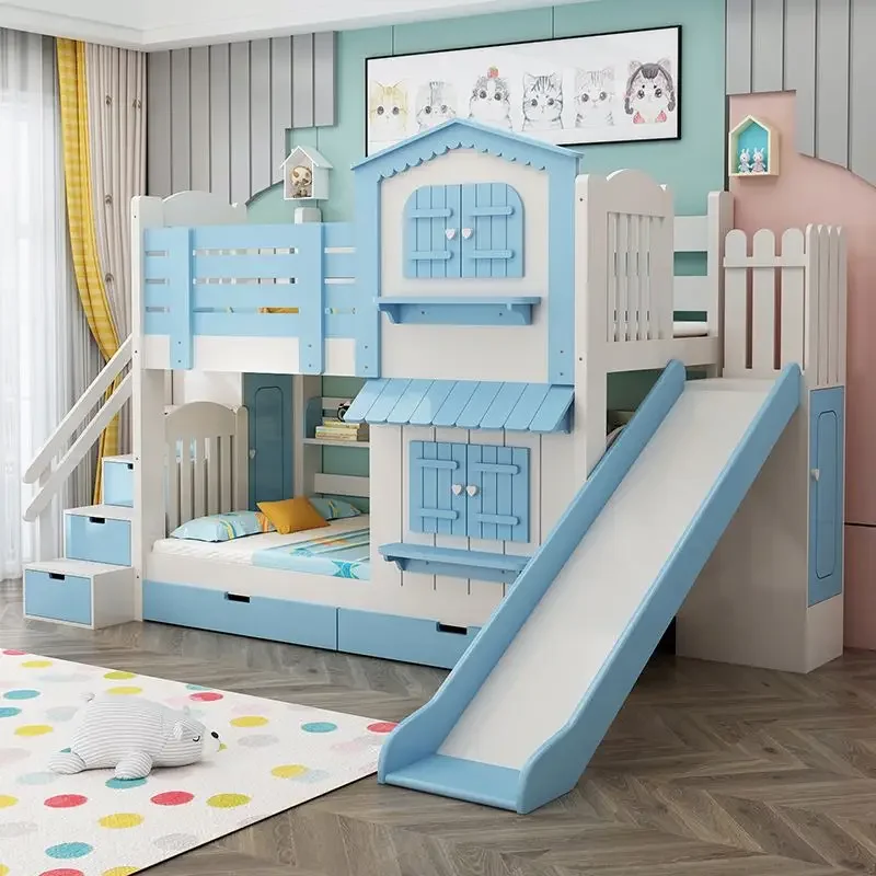 All solid wood children's bunk bed multifunctional children's castle slide bed