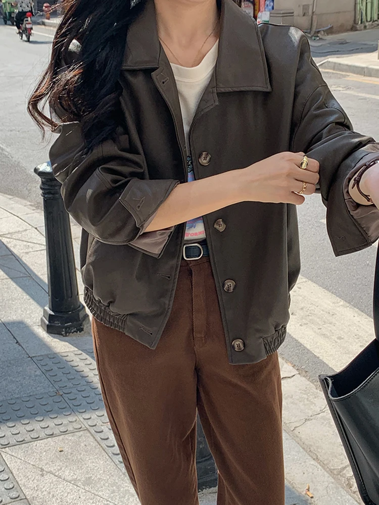 QOERLIN Faux Leather Jacket Women Casual PU Loose Motorcycle Jackets Female Streetwear Oversized Coat Korean New Autumn Winter