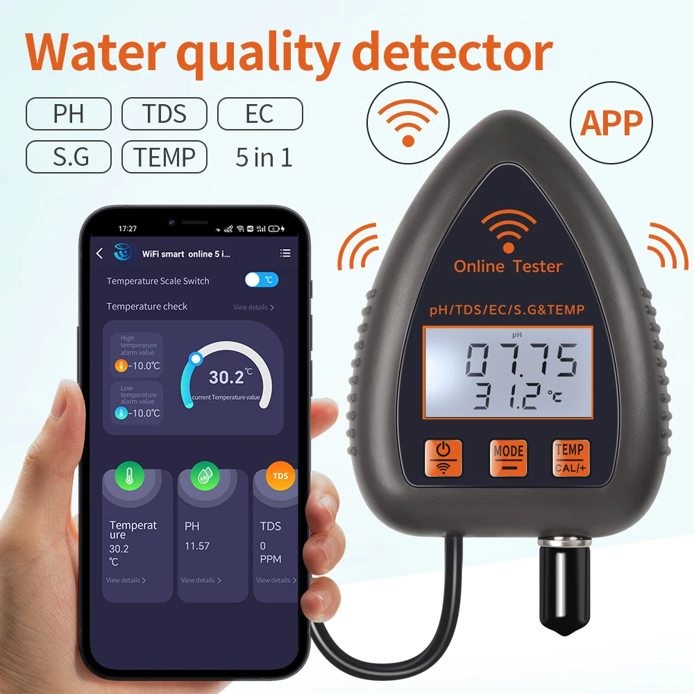 Tuya WiFi 5 in 1 Water Quality Monitor for Pool Aquarium Aquaculture