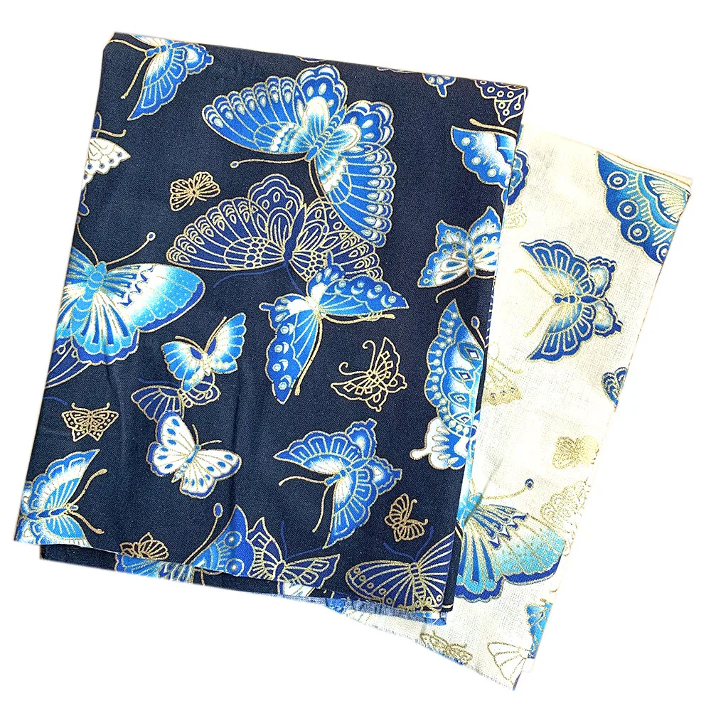 Bronzing Butterfly Printed Pure Cotton Fabric for DIY Handmade Sewing Bag Clothing Pillowcase Bedding Sheet Textile Materials