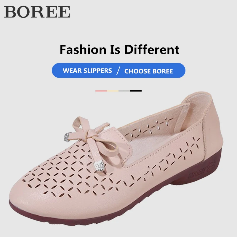 2022 New Fashion Flat Shoes Women Summer Hollow Out Casual Loafers Bow Shallow Female Non-slip Outdoor Flats Mocasines luxe