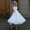 Glitter Ivory Wedding Dresses With Pockets Tea-Length Tulle Bride Dress Strapless Slit Sexy Dress For Women 2023 Robe De Mariee 5