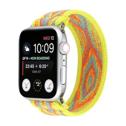 Bohemian Style Elastic Nylon Watch Band Solo Loop - 38 40 41mm L (Multicolor yellow)