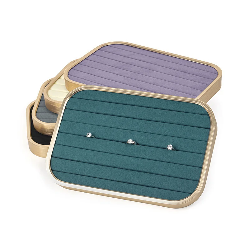 Hot Recommend Black Metal Microfiber Gold Edge Jewelry Display Trays For Femal Ring Earring Pendent Jewellery Holder Plates