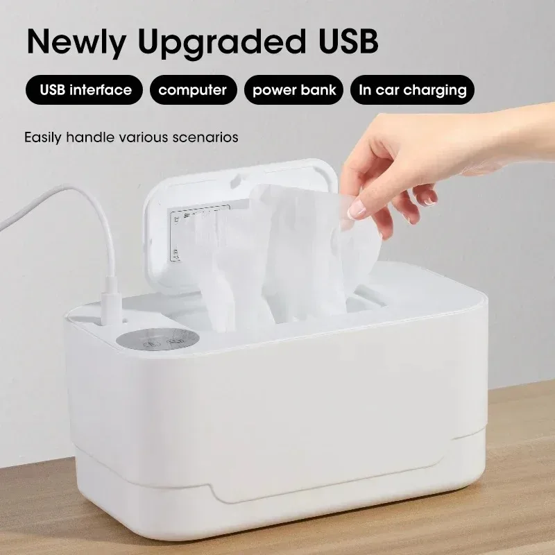 Portable Baby Wet Wipe Heater Baby Wipe Heater with LED Display Wipe Heater Wipe Heating Box USB Charging Temperature Regulation
