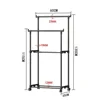 Double-Rod Clothes Rack Clothes Rack With Hooks Hanging Clothe Organizer For Bedroom Movable Bedroom Clothing Hanger With Wheels 6