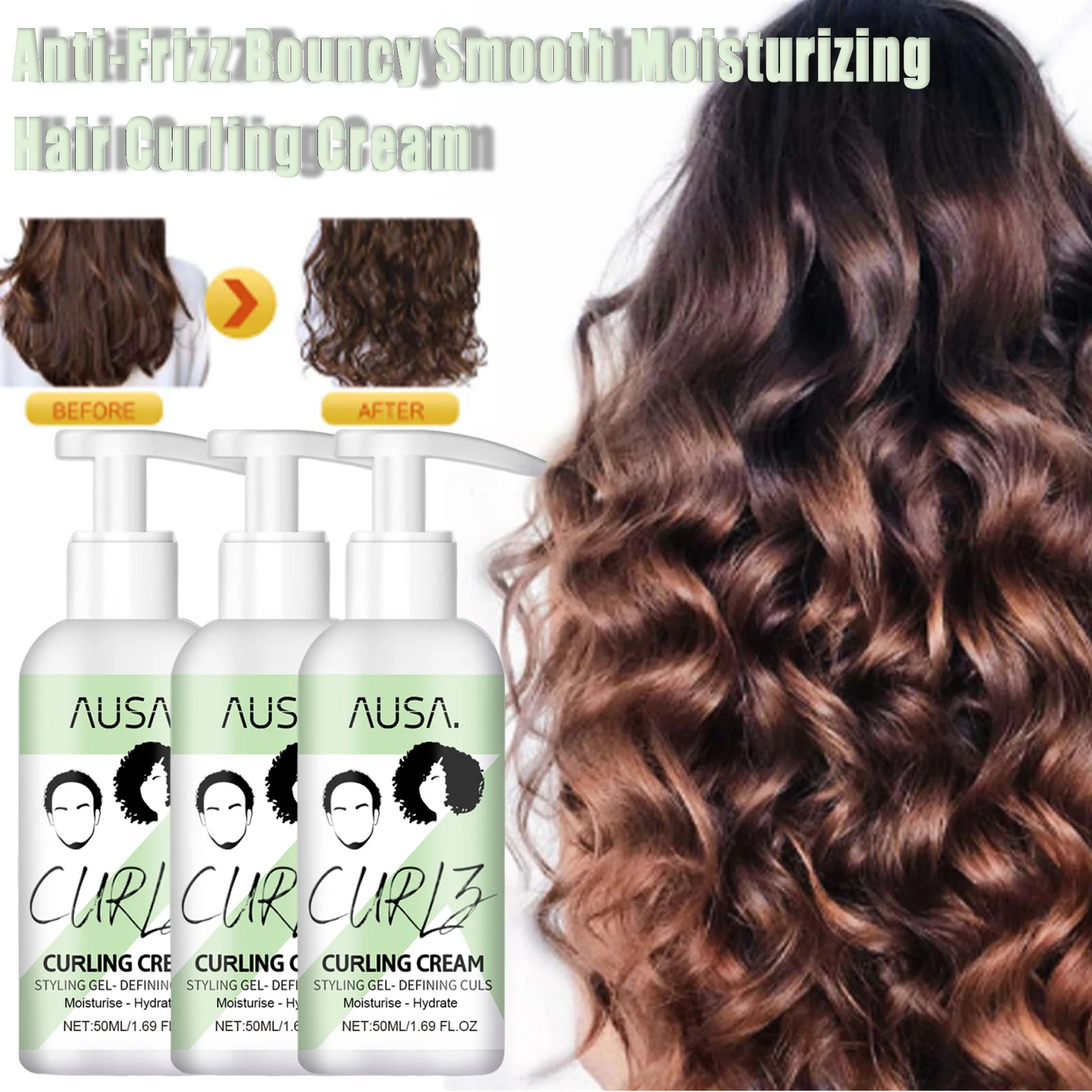 Curly Hair Styling Cream 50ml Anti-Frizz Bouncy Resilient Enhancer Prevent Hair Breakage Smooth Moisturizing Care
