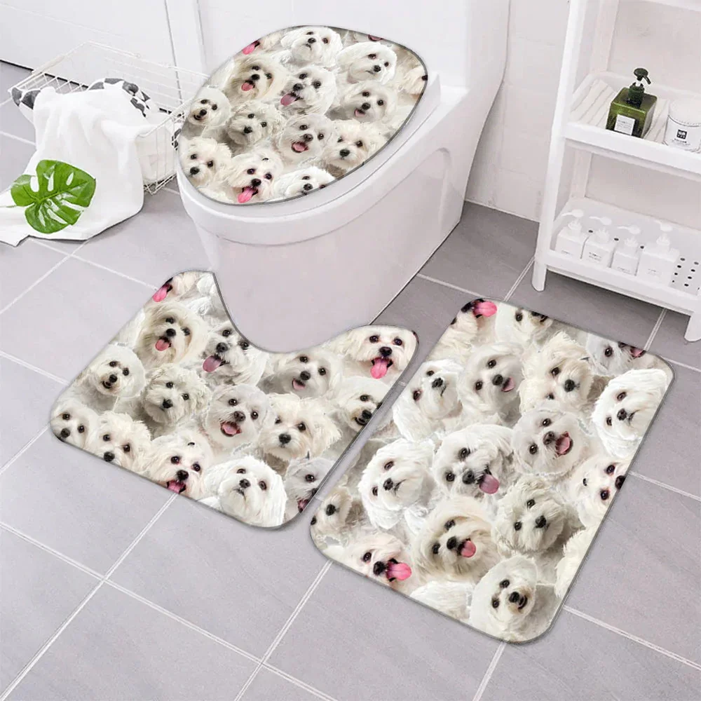 

CLOOCL Animals Toilet Mat Set Cute White Shih Tzu 3D Printed Floor Rugs Bath Mat Bathroom Shower Carpet Toilet Cushion 40x60cm