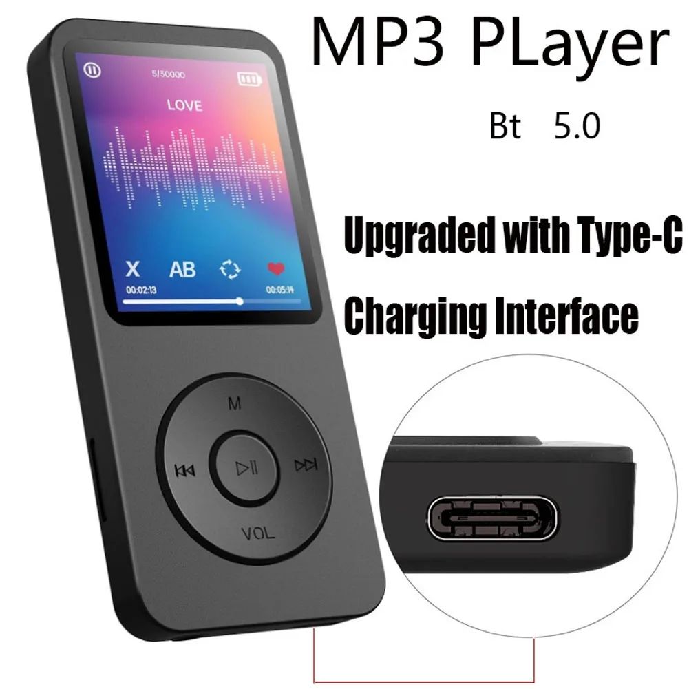 MP3 MP4 Player Portable HiFi Music Player 1.8in Color Screen Bluetooth-Compatible5.0 Sports MP3 Player Gift for Kid