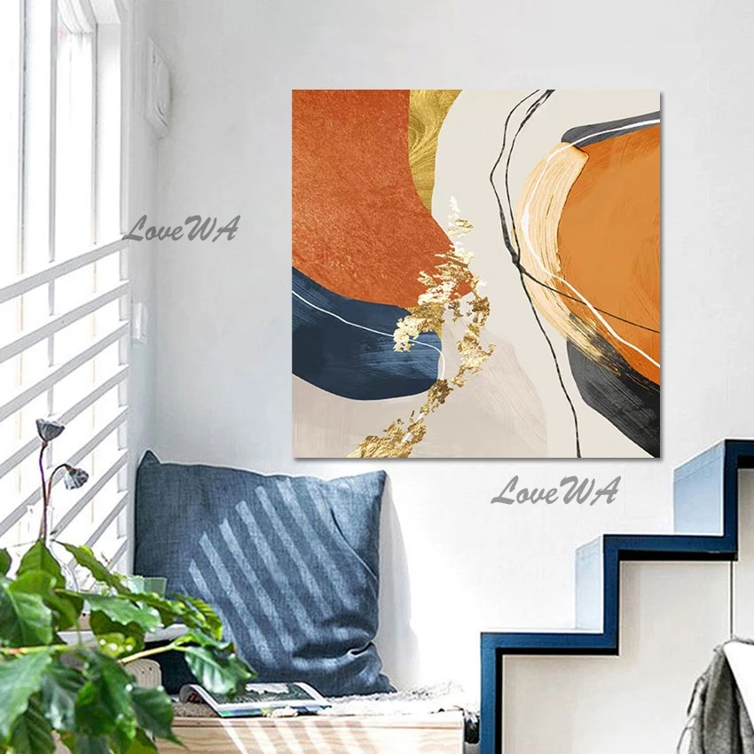 

Abstract Art Painting Kids Room Decoration Gold Foil Texture Wall Poster Frameless Artwork Designer Wholesale Of 3d Pictures