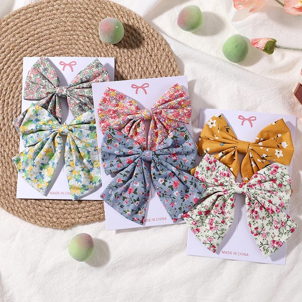 

2Pcs/set Women Sweet Print Bows Hair Clips Hairpins Ribbon Barrettes Duckbill Clip Headwear Female Summer Girls Hair Accessories