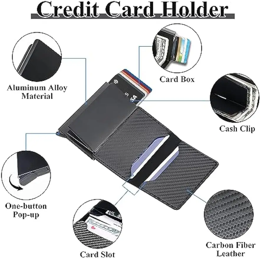 Credit Card Holder Carbon Fiber Credit Card Holder Wallet Men Rfid Smart Metal Thin Slim Pop Up Minimalist Wallet Small Black Purse Metal