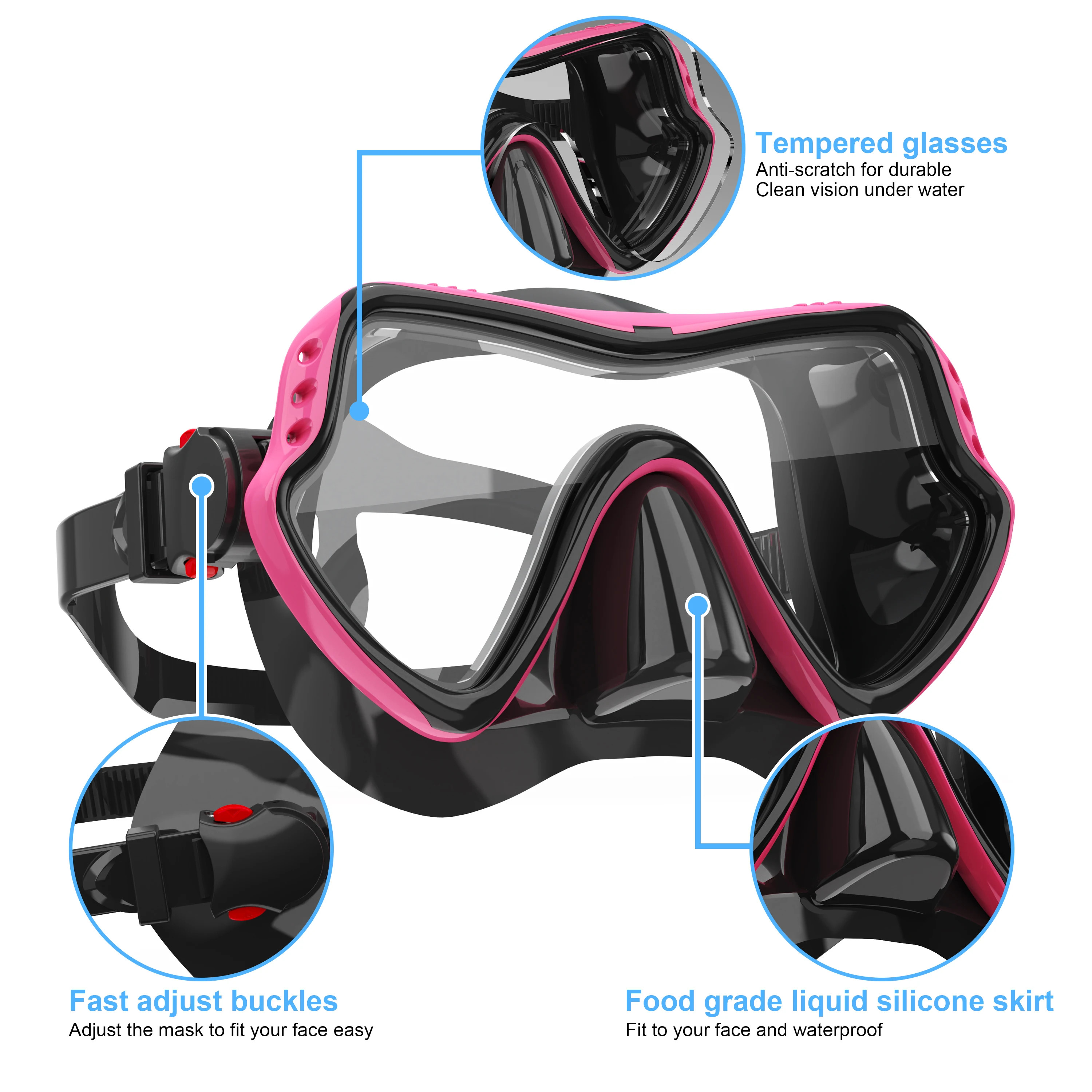 Snorkel Mask Swimming Goggles Anti-Fog HD Glass Large Frame Diving Mask with Nose Cover for Adults Youth
