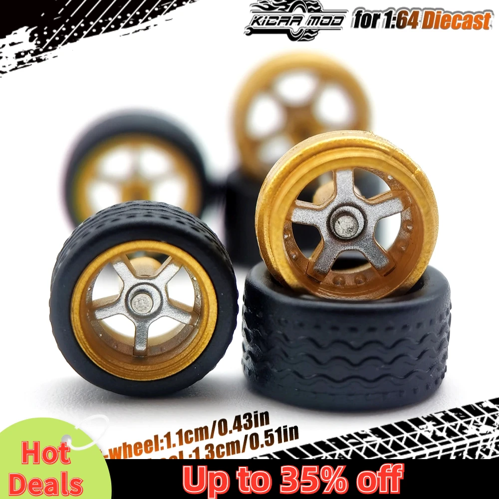 1/64 Wheels with Rubber Detachable tread pattern Tires Refitting Parts for Model car Hot Wheels Matchbox Tomica D:11mm+13mm 1Set 6