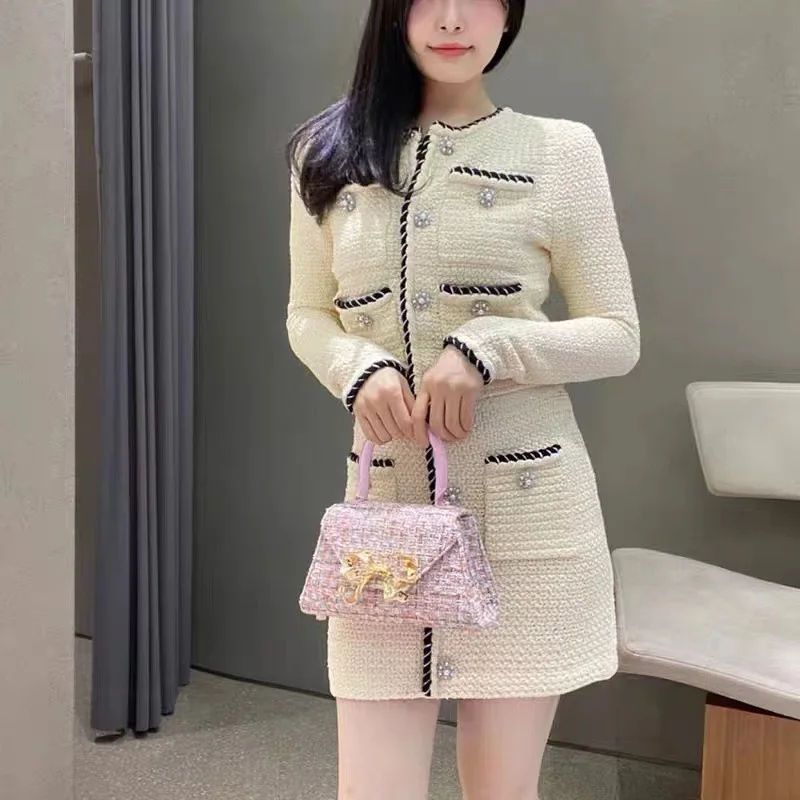 

Women's suit 2023 fall and winter new knitted round neck jacket or skirt