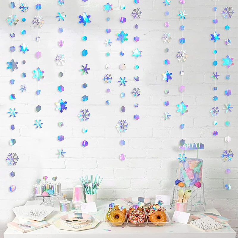 Christmas Hanging Snowflakes Decorations 4M 3D Iridescent Paper Snowflakes Garland for Winter Wonderland Christmas Party Decor christmas decorations