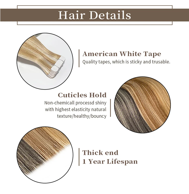 High Quality Tape Hair Extensions Full Ends Straight Hair 18-30 Inch Double Sided Adhesive Tape in Different Colors