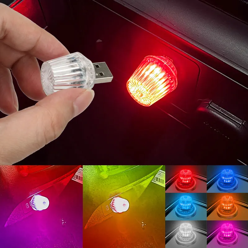 

Car Mini USB LED Ambient Light Decorative Atmosphere Lamp For Party Modeling Interior Auto PC Computer Portable Light Plug Play