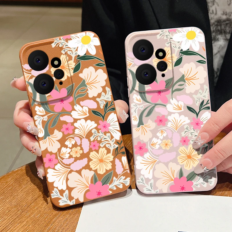 Floral Leather Texture TPU Soft Phone Case