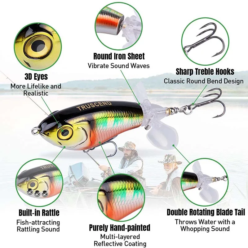 TRUSCEND Topwater Fishing Lures with BKK Hooks Pencil Plopper