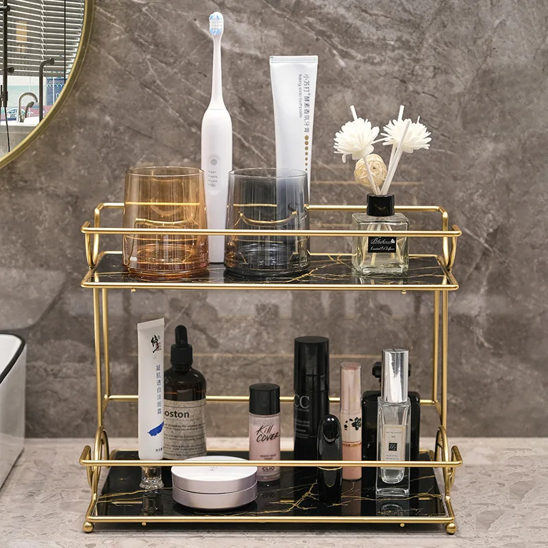 Double Layer Bathroom Organizer Storage Rack Iron Shelf Makeup Organizer  Bathroom Accessories Storage Display Rack Holder