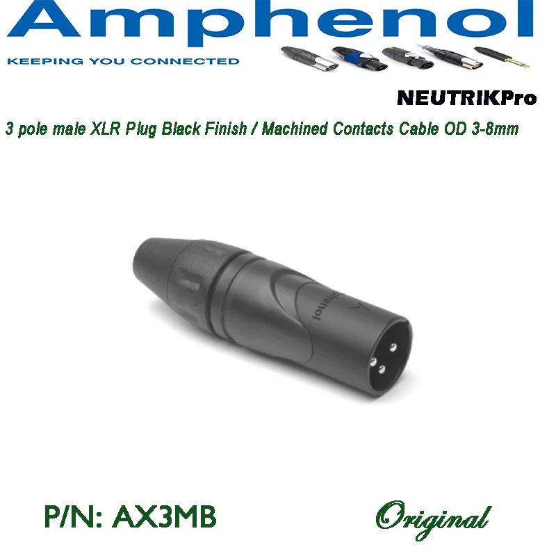 Original Amphenol Audio 3 pole XLR AX series AXX3FB-AU and AX3MB-AU plug with cable OD 3mm &ndash; 8mm bag package AX3M and AXX3F
