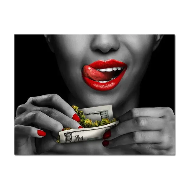 Red Lips Smoking Woman Art Print Canvas Poster Modern Living Room Wall ...