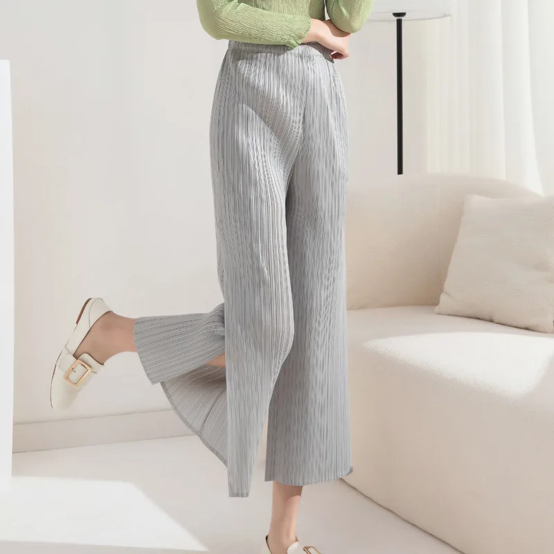 

Miyake Pleated New Fabric High Waist Straight Split Cropped Pants for Women 2023 Spring Summer New Loose Drooping Design Pants