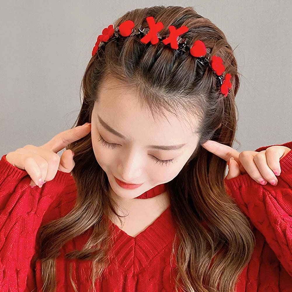 女性の編みこみの弓 韓国風のヘアバンド ヘアクリップ 赤い弓のヘッドバンド 女子ヘアアクセサリー Aliexpress