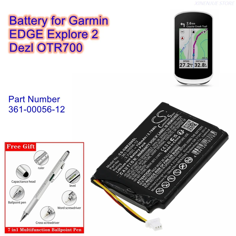 Batterie De Rechange CameronSino 750mAh Pour GPS Garmin Dezl OTR700 / Edge Explore 2 - 361-00056-12 - Lithium-ion 3.7V