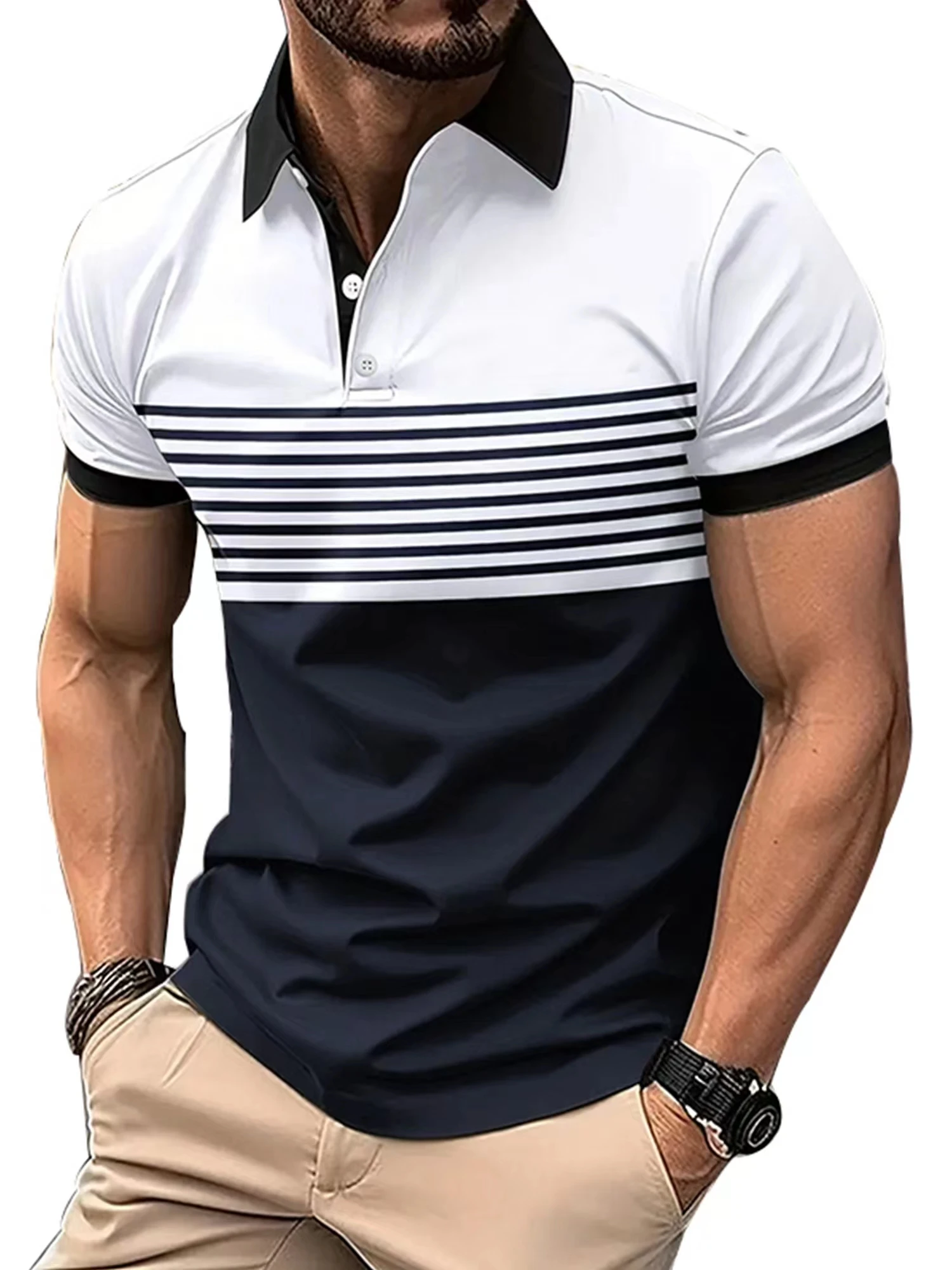 

Men's summer hot selling new casual lapel button polo shirts men's blouses